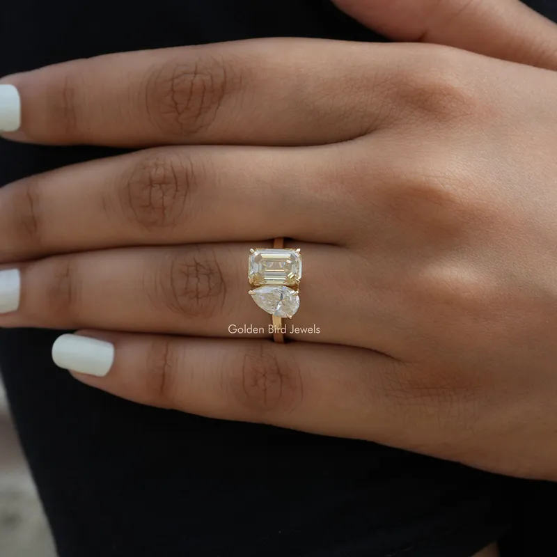 Pear And Emerald Cut Toi Et Moi Moissanite Ring view 8