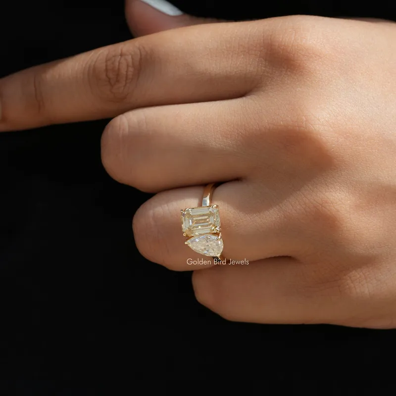 Pear And Emerald Cut Toi Et Moi Moissanite Ring view 6