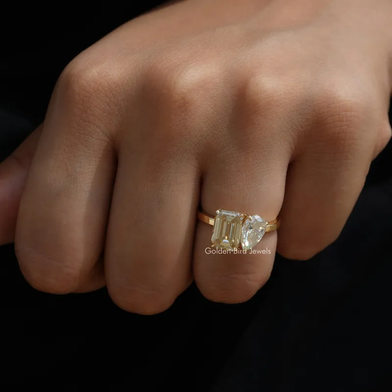 Pear And Emerald Cut Toi Et Moi Moissanite Ring view 7
