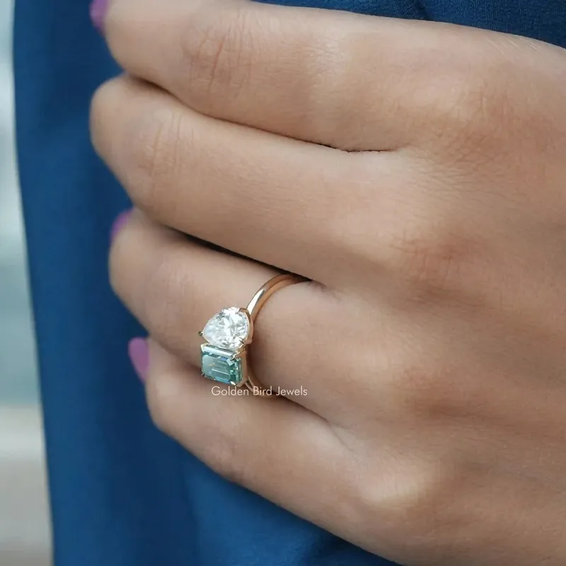 Pear And Emerald Cut Two Stone Moissanite Ring view 5