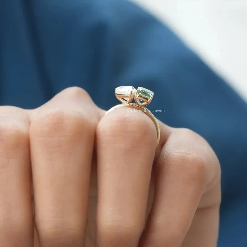 Pear And Emerald Cut Two Stone Moissanite Ring view 6