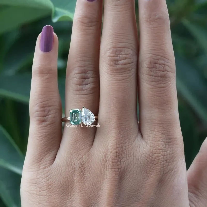 Pear And Emerald Cut Two Stone Moissanite Ring view 4