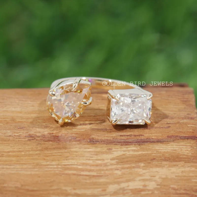 Pear And Radiant Cut Moissanite Open Ring yellow pear cut engagement ring