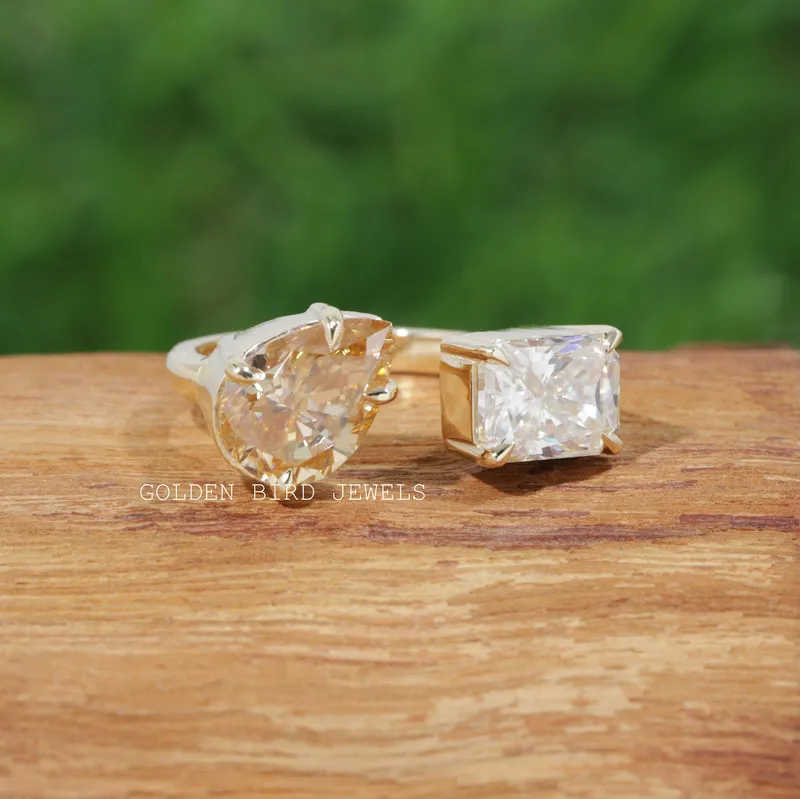 Pear And Radiant Cut Moissanite Open Ring vy 5