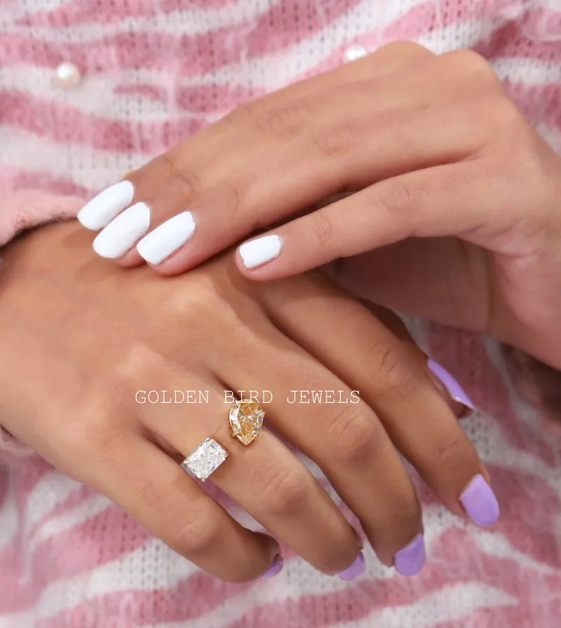 Pear And Radiant Cut Moissanite Open Ring vy 3