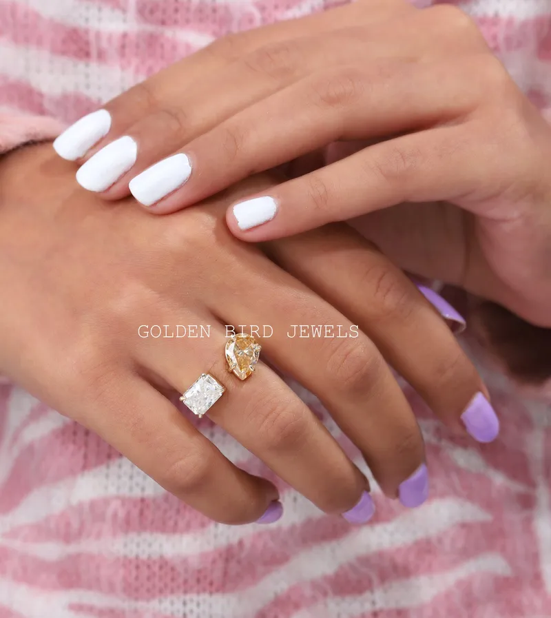 Pear And Radiant Cut Moissanite Open Ring vy 4
