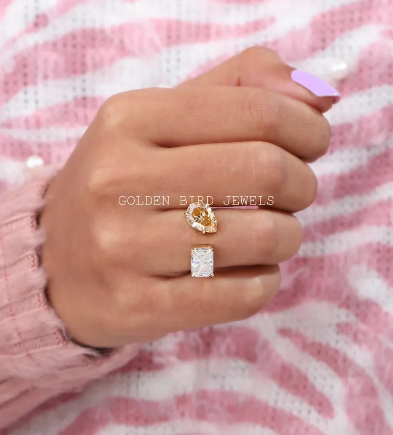 Pear And Radiant Cut Moissanite Open Ring vy 2