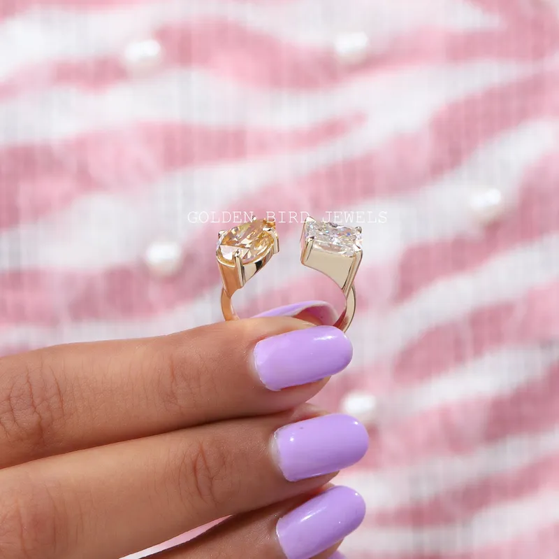 Pear And Radiant Cut Moissanite Open Ring vy 8