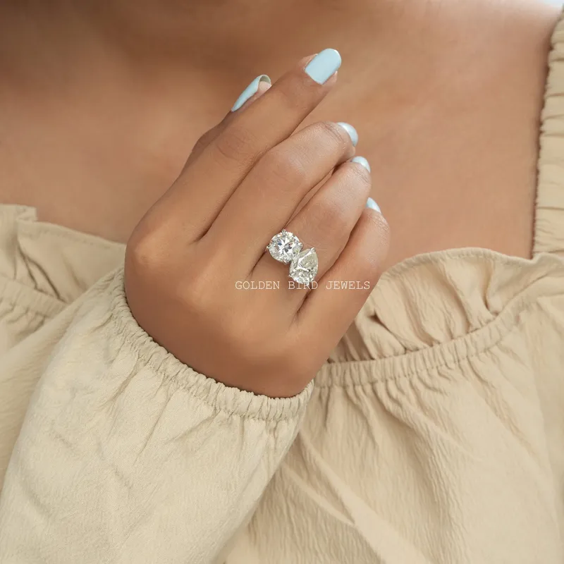 Pear And Round Cut Moissanite Toi Et Moi Ring vy 2