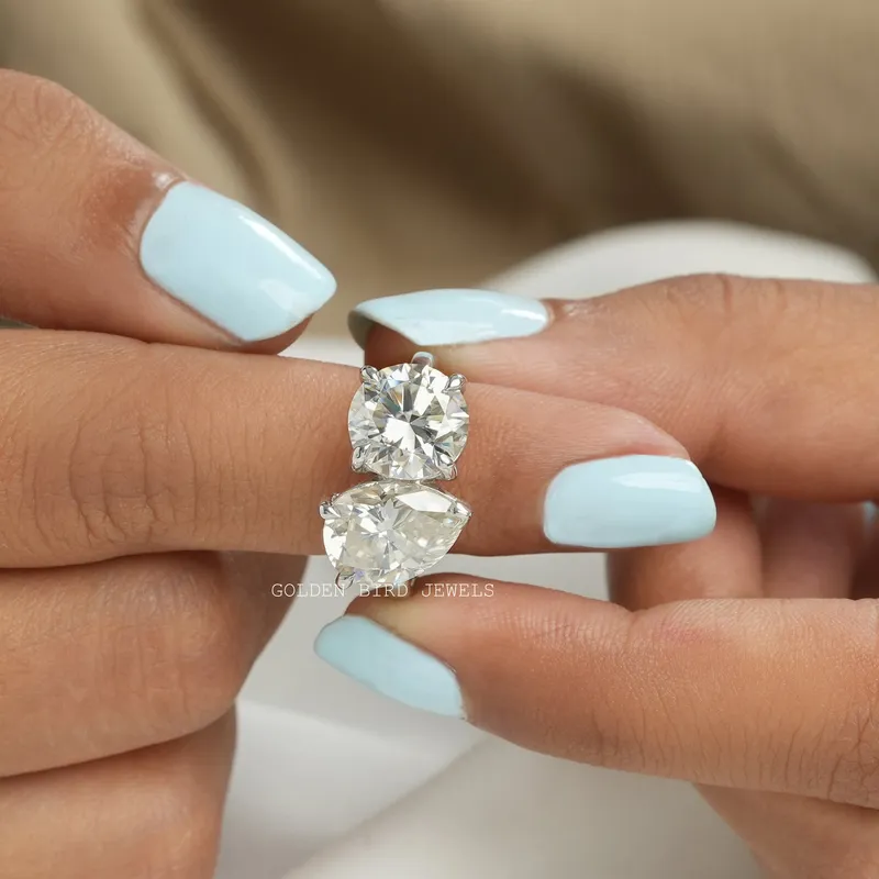 Pear And Round Cut Moissanite Toi Et Moi Ring vy 6