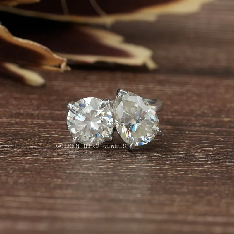 Pear And Round Cut Moissanite Toi Et Moi Ring pear cut engagement ring