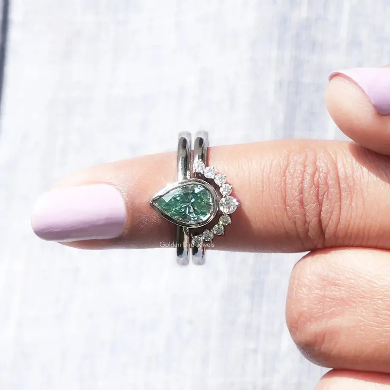 Pear Cut Moissanite Bridal Ring With Curved Band view 6