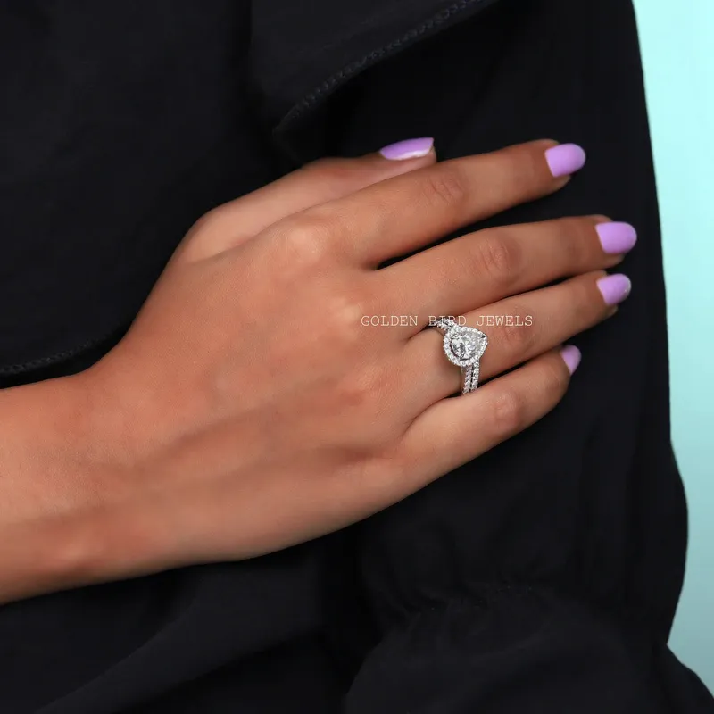 Pear Cut Moissanite Bridal Wedding Ring Set vy 2
