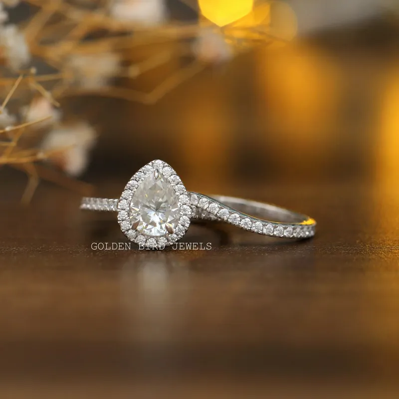 Pear Cut Moissanite Bridal Wedding Ring Set vy 5