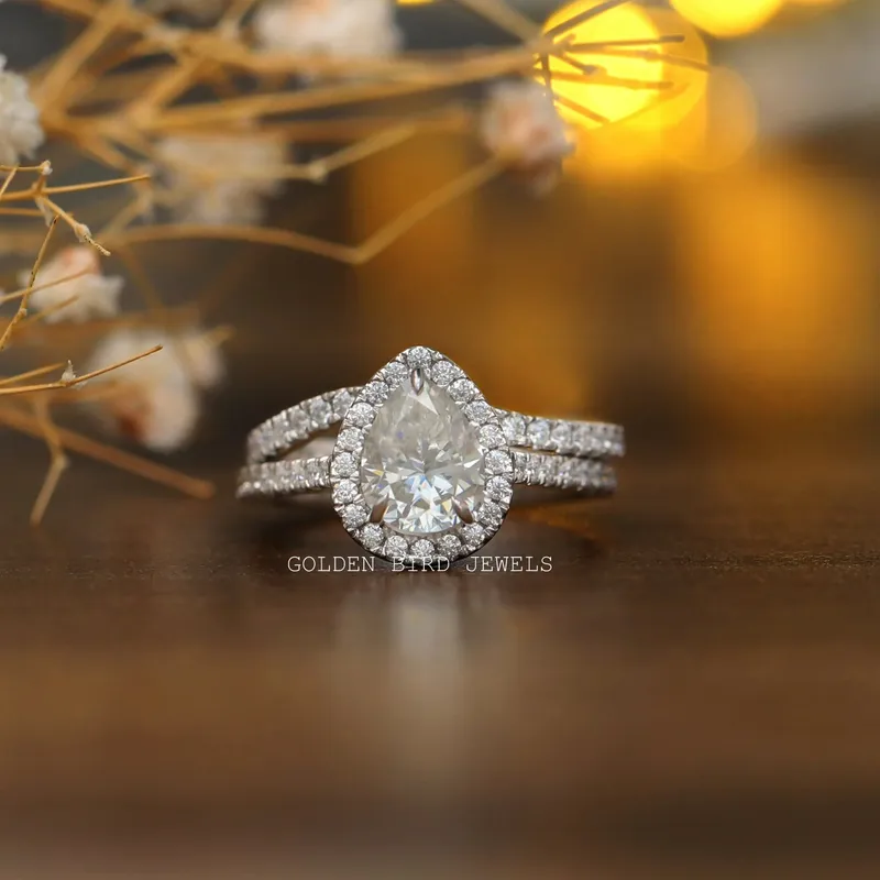 Pear Cut Moissanite Bridal Wedding Ring Set ruby pear cut engagement ring