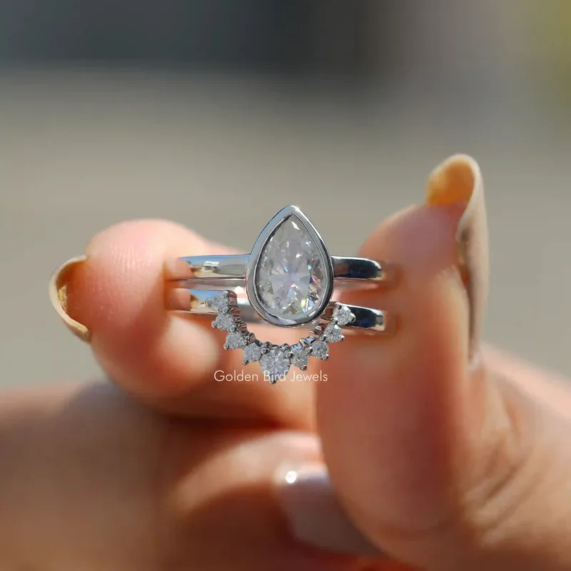 Pear Cut Moissanite Engagement Ring Set pear cut engagement ring