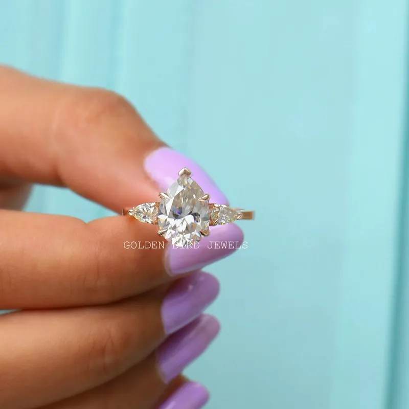 Pear Cut Moissanite Three Stone Anniversary Ring vy 8