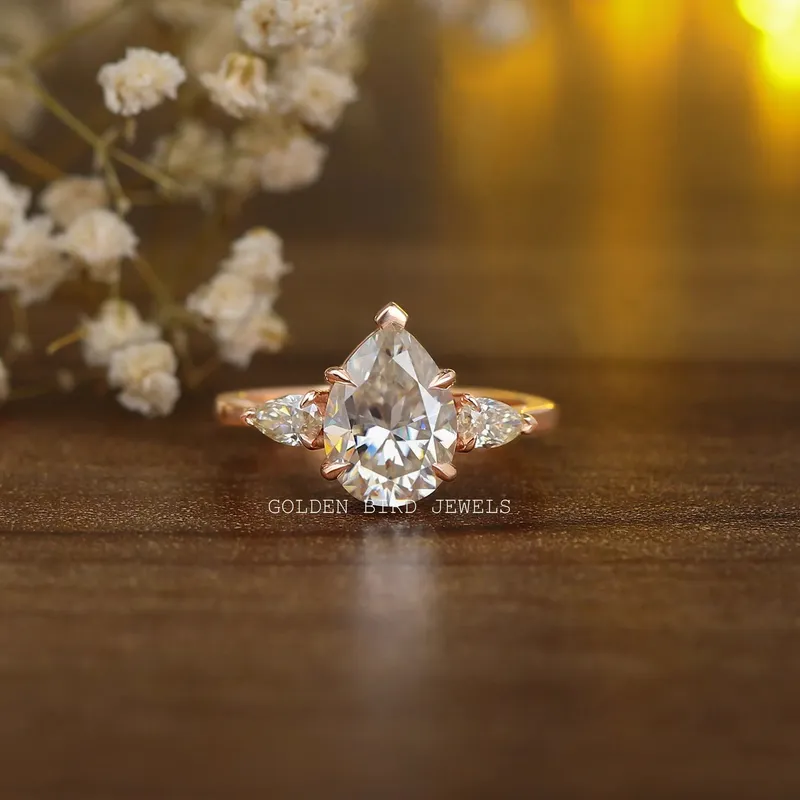 Pear Cut Moissanite Three Stone Anniversary Ring pear cut engagement ring