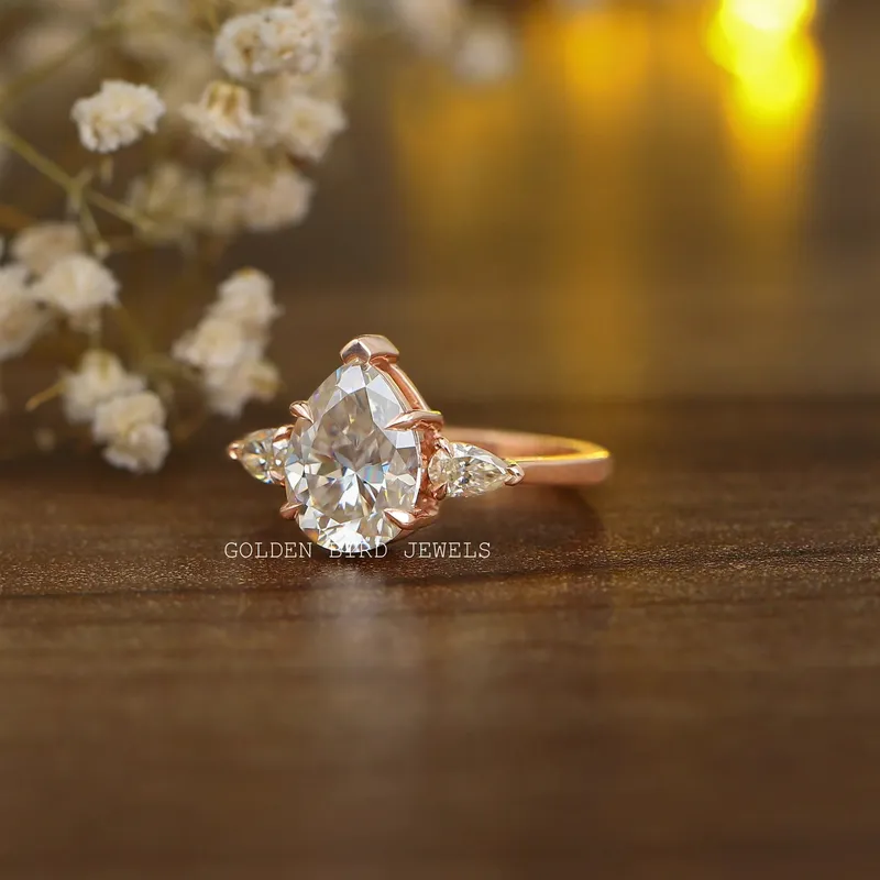 Pear Cut Moissanite Three Stone Anniversary Ring vy 5