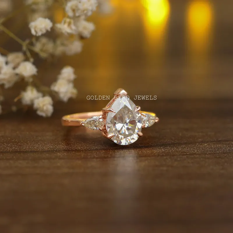 Pear Cut Moissanite Three Stone Anniversary Ring vy 6