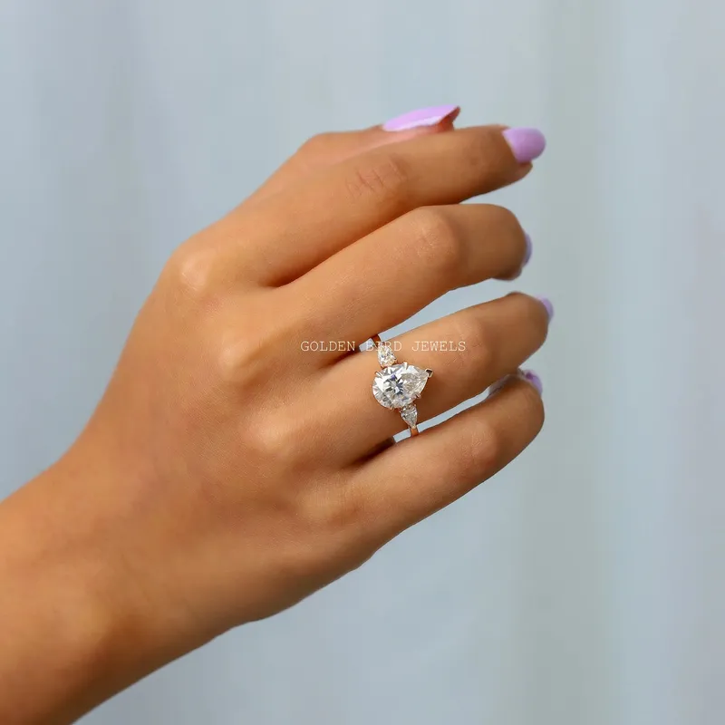 Pear Cut Moissanite Three Stone Anniversary Ring vy 2