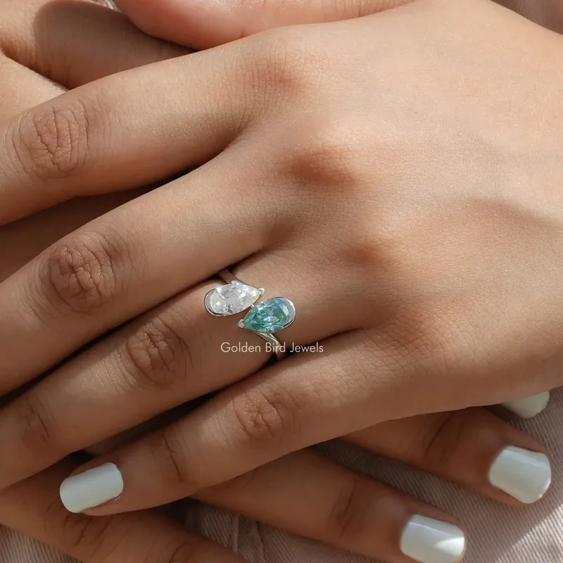 Pear Cut Moissanite Toi Et Moi Engagement Ring view 3