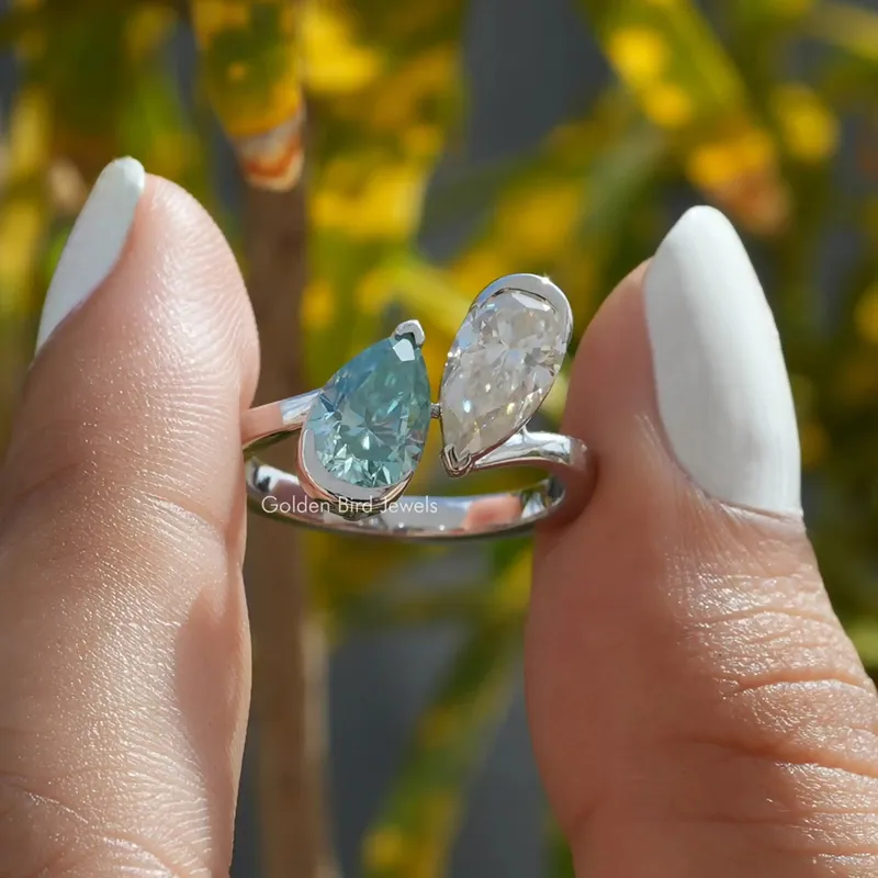 Pear Cut Moissanite Toi Et Moi Engagement Ring blue pear cut engagement ring