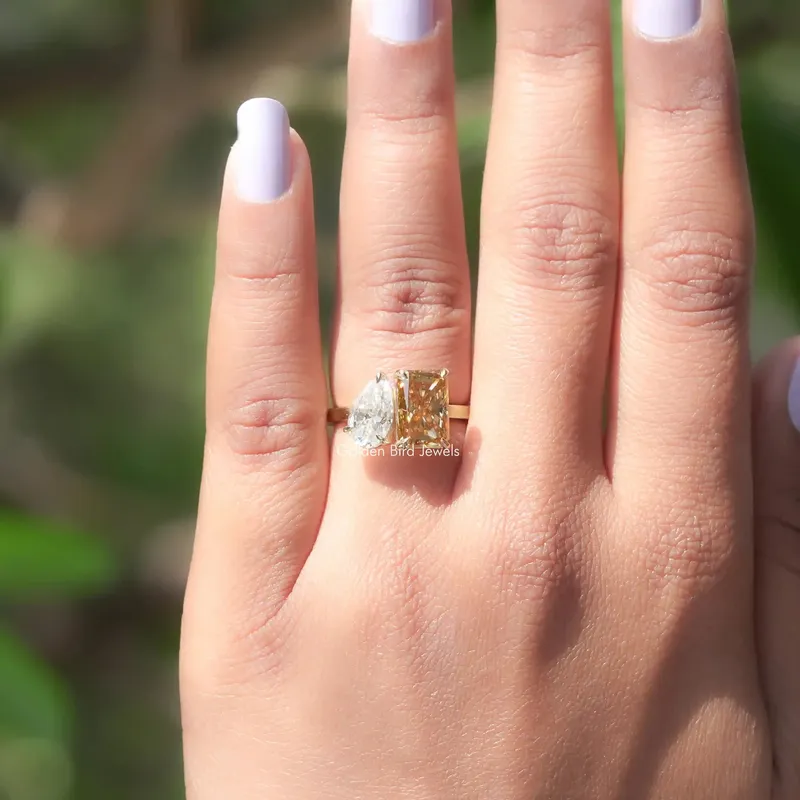 Pear Radiant Fancy Colored Moissanite Toi Et Moi Ring view 4