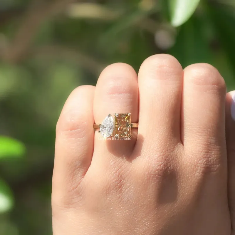 Pear Radiant Fancy Colored Moissanite Toi Et Moi Ring view 5