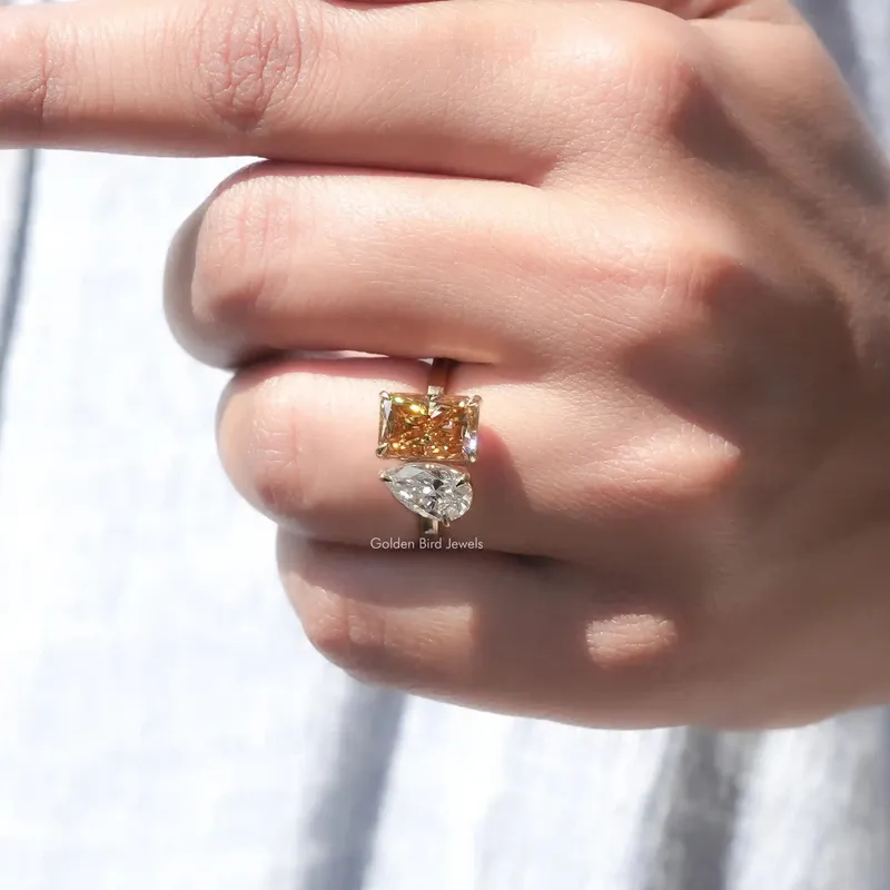 Pear Radiant Fancy Colored Moissanite Toi Et Moi Ring view 7