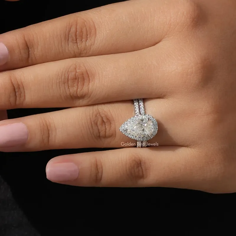 Pear Shaped Moissanite Halo Bridal Ring Set view 7