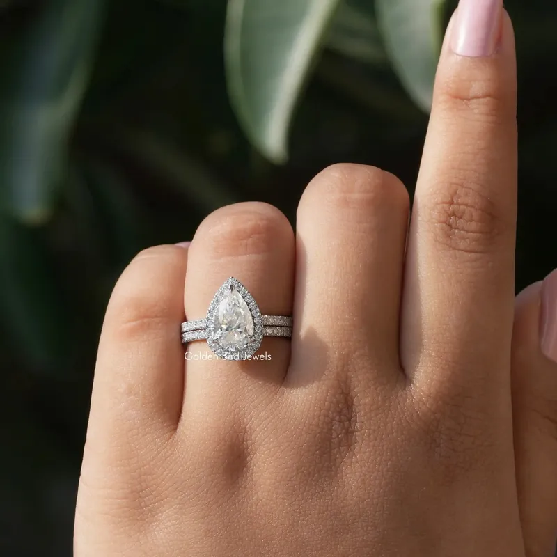Pear Shaped Moissanite Halo Bridal Ring Set view 5