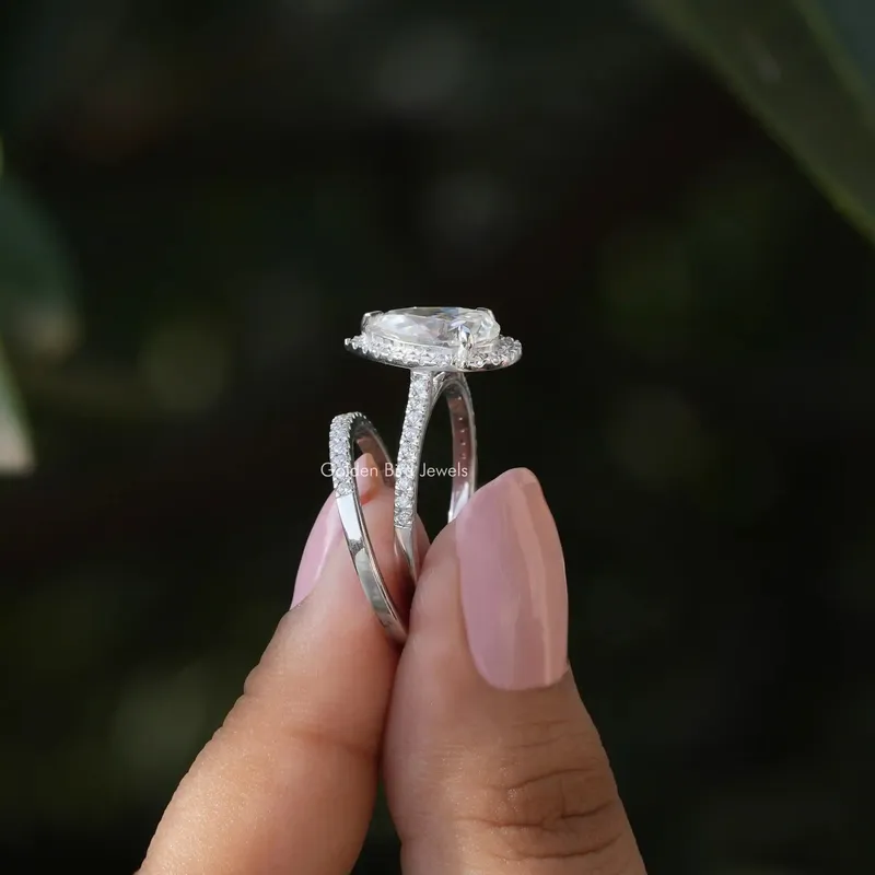 Pear Shaped Moissanite Halo Bridal Ring Set view 2