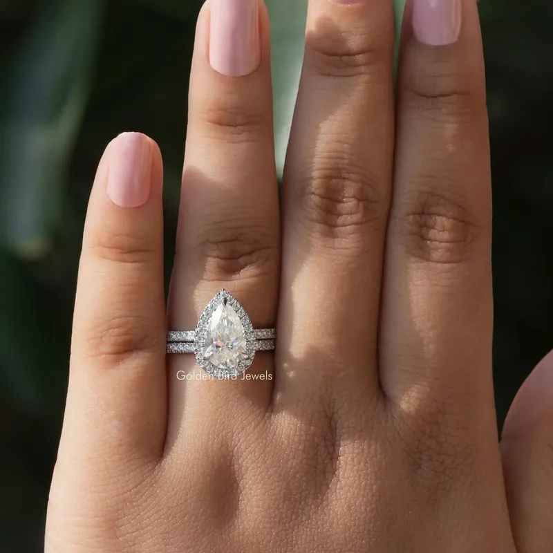Pear Shaped Moissanite Halo Bridal Ring Set view 4