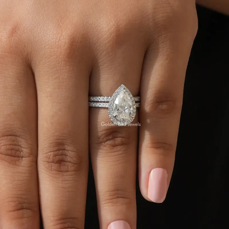 Pear Shaped Moissanite Halo Bridal Ring Set view 3