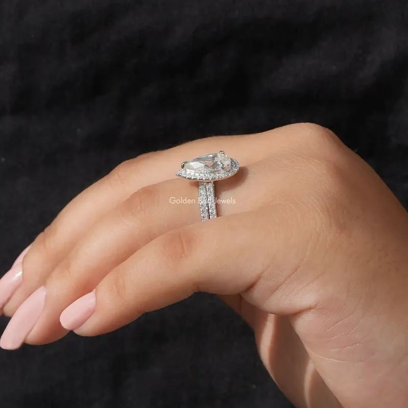 Pear Shaped Moissanite Halo Bridal Ring Set view 6