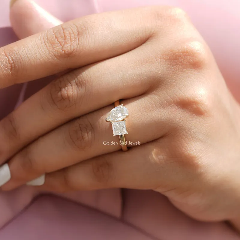 Pear and Princess Cut Moissanite Toi Et Moi Ring vy 6