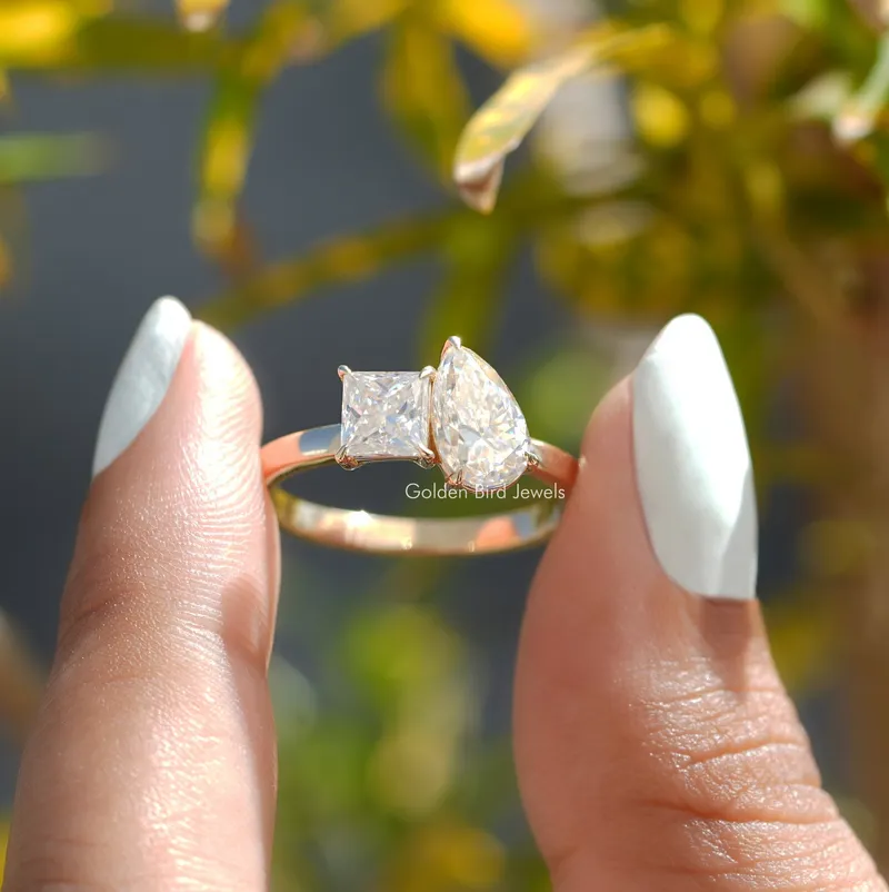 Pear and Princess Cut Moissanite Toi Et Moi Ring pear cut engagement ring