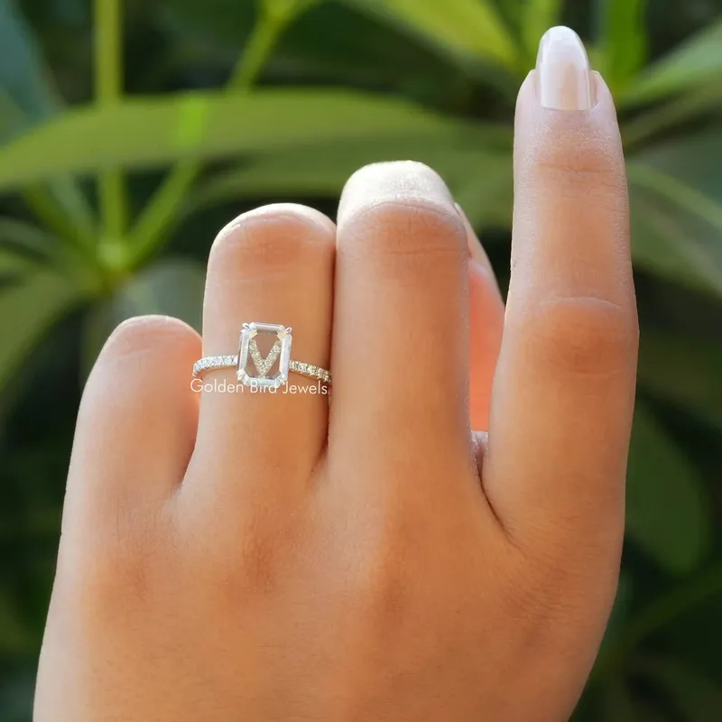 Portrait Cut Emerald Moissanite Engagement Ring view 5