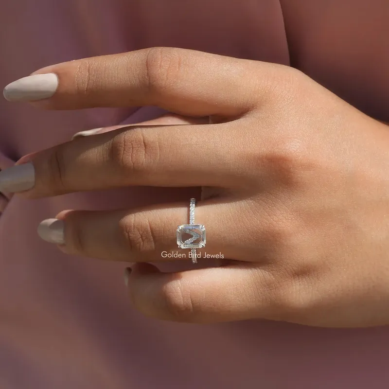 Portrait Cut Emerald Moissanite Engagement Ring view 4