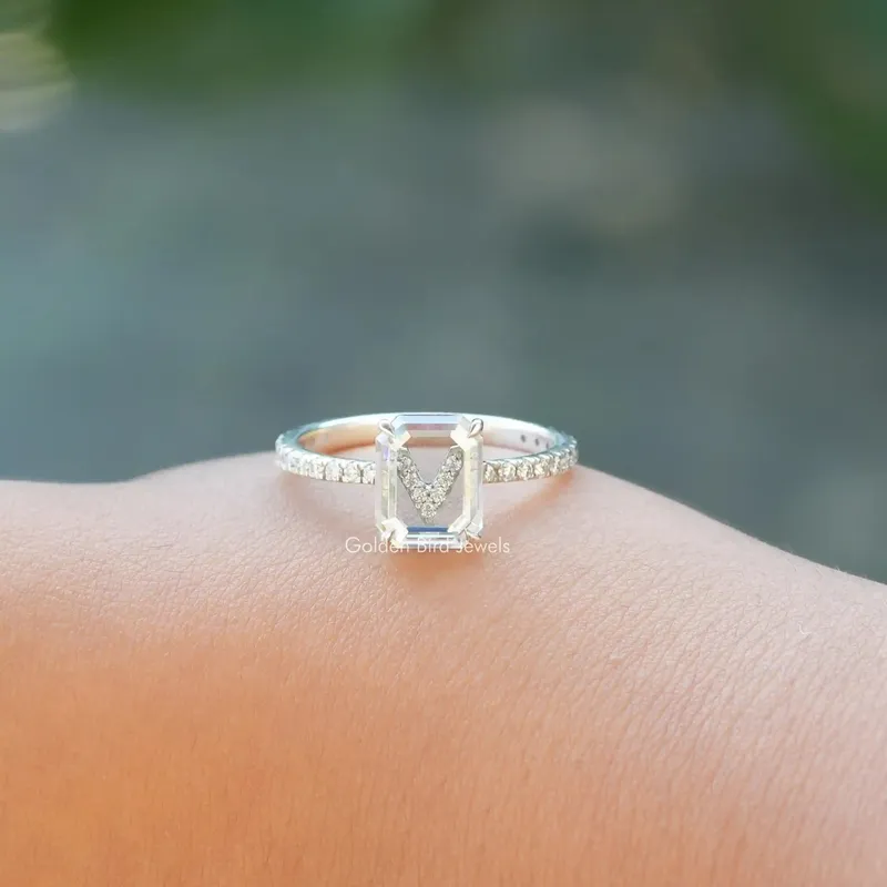 Portrait Cut Emerald Moissanite Engagement Ring view 2