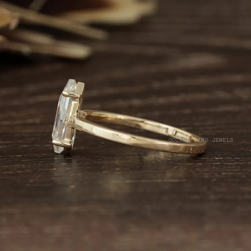 Portrait Cut Hexagon Moissanite Solitaire 14K Yellow Gold Ring view 8