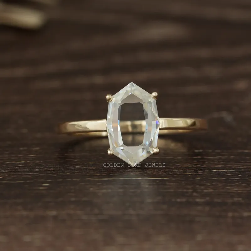 Portrait Cut Hexagon Moissanite Solitaire 14K Yellow Gold Ring view 6