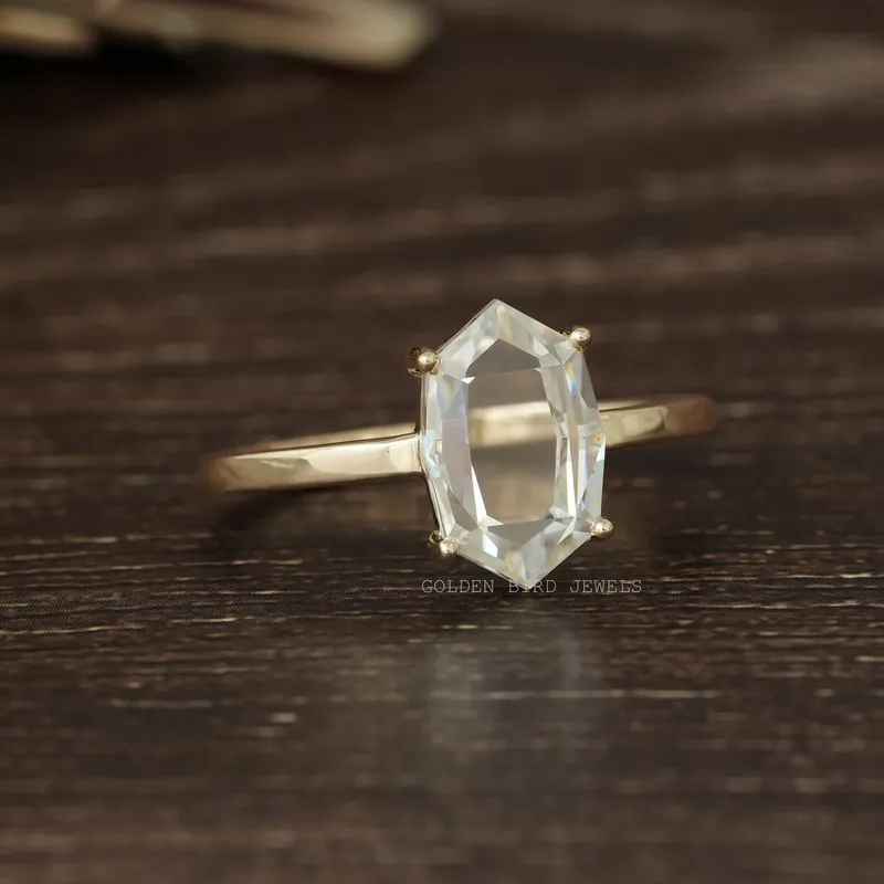 Portrait Cut Hexagon Moissanite Solitaire 14K Yellow Gold Ring view 5