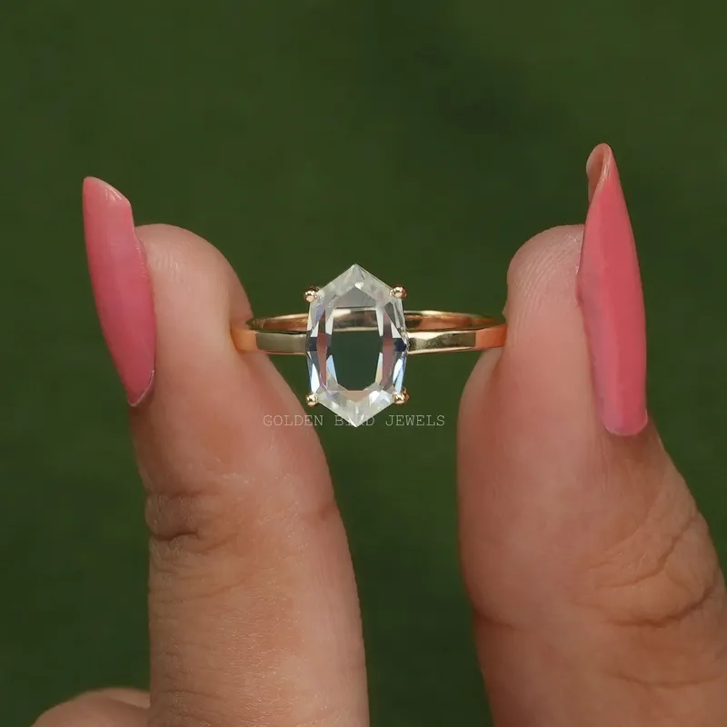 Portrait Cut Hexagon Moissanite Solitaire 14K Yellow Gold Ring engagement ring