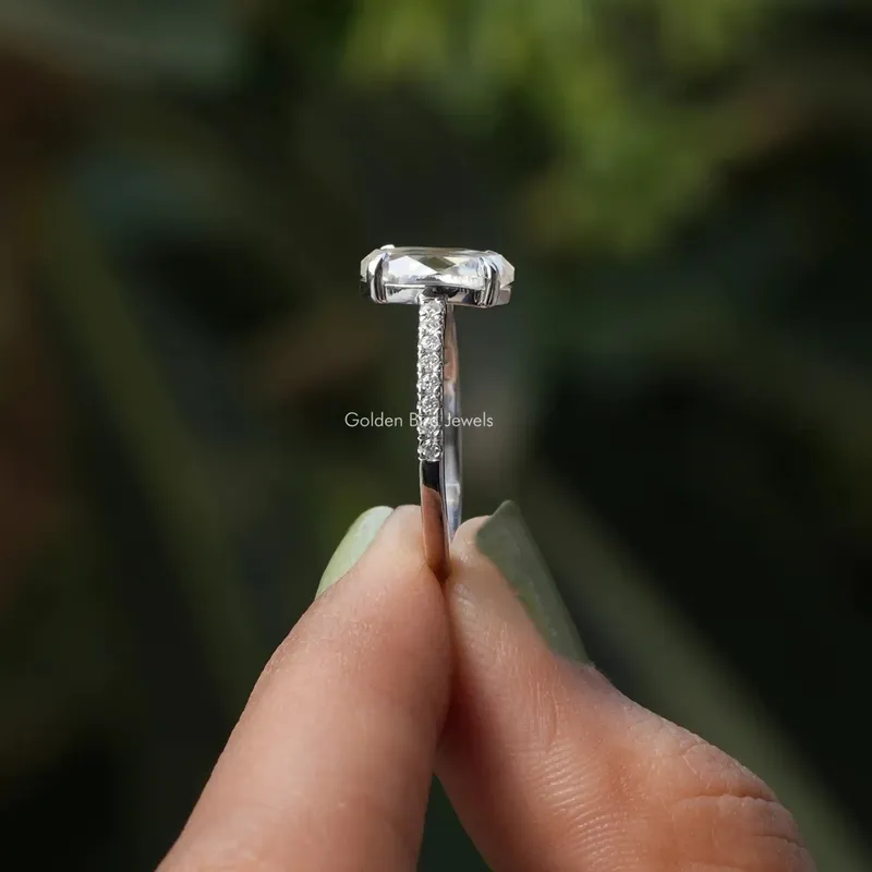 Portrait Cut Oval Moissanite Accent Ring vy 2