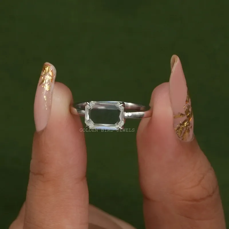 Portrait Cut Radiant Moissanite Solitaire Ring vy 2