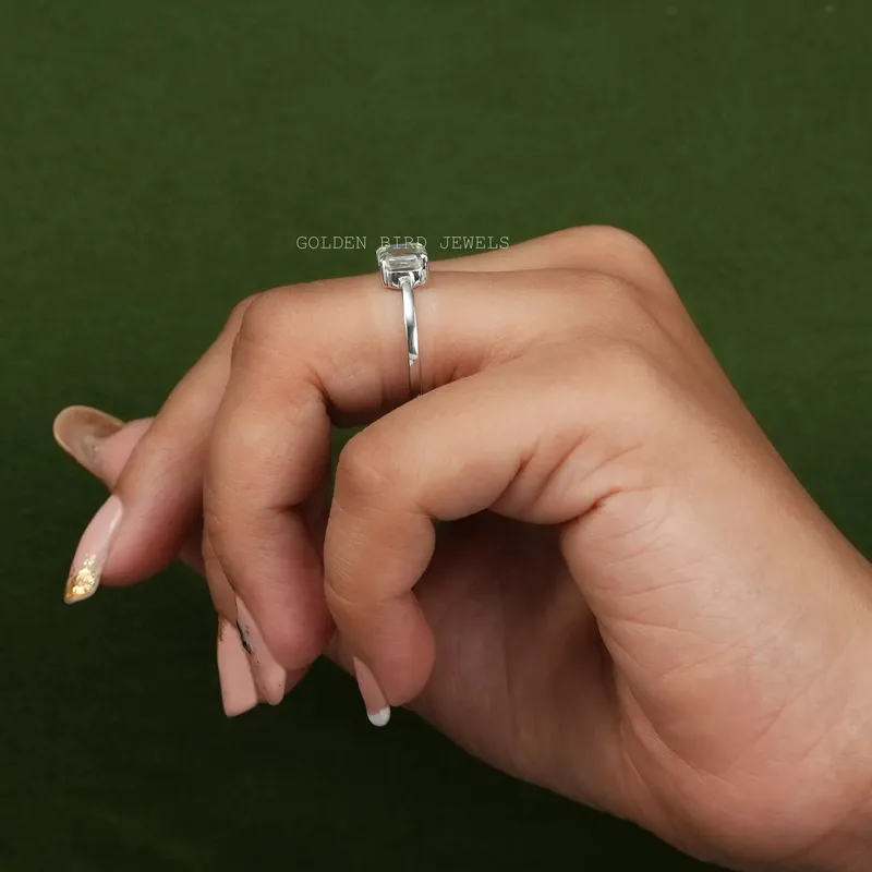 Portrait Cut Radiant Moissanite Solitaire Ring vy 8