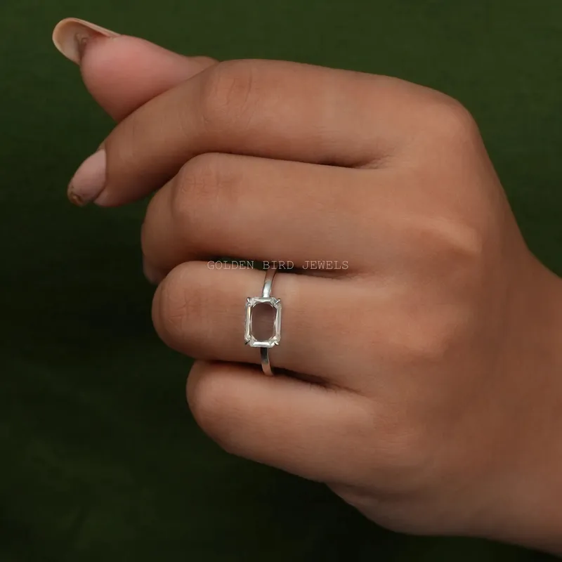Portrait Cut Radiant Moissanite Solitaire Ring vy 9