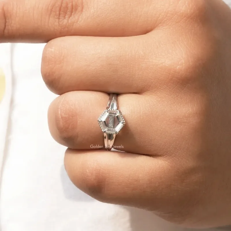 Portrait Hexagon Cut Moissanite Ring view 5